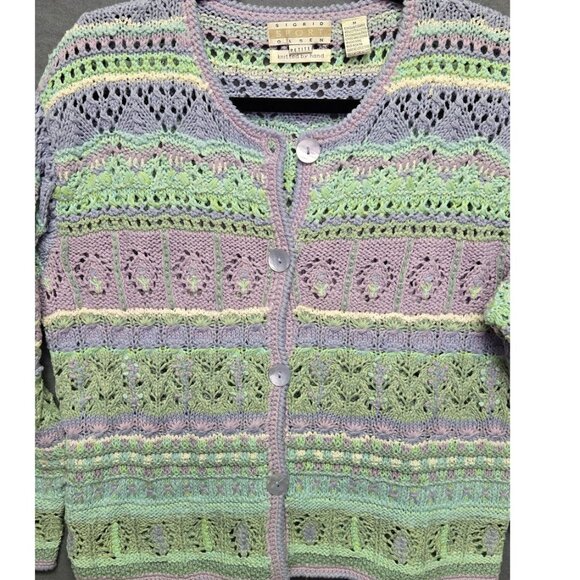 Vintage Hand-Knitted Cottagecore Grandma Cardigan Sweater M Pastel - Picture 5 of 10